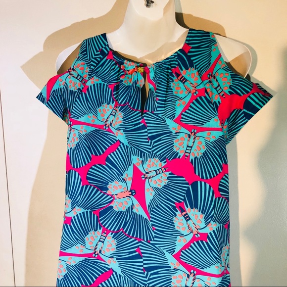 Boutique-Tracy Negoshian blue cold shoulder dress - Picture 4 of 8